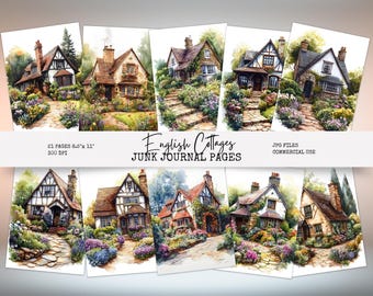 English Cottage Printable Digital Paper, Traditional English Houses Junk Journal, Ephemera, Scrapbook, Wall Art,  Digital Download EC