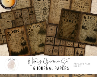Witches Torn Grimoire Junk Journal Pages, Witchcraft Printable Papers, Gothic Dark Academia, Spellbook, Mystical Ephemera, Instant Download