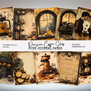 Vintage Parisian Coffee Shop Junk Journal Pages, French Café Ephemera, Antique Coffee Printables, Scrapbook Kit, Digital Collage Sheets PC