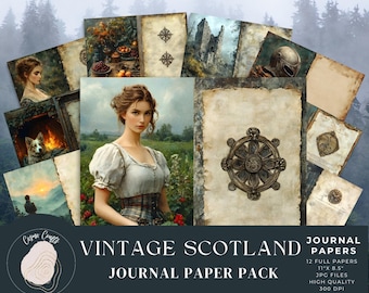 Vintage Scotland Junk Journal Papers, Highland Journal Pages, Rustic Printable Art,  Scrapbooking, Craft Projects Digital Download VS1