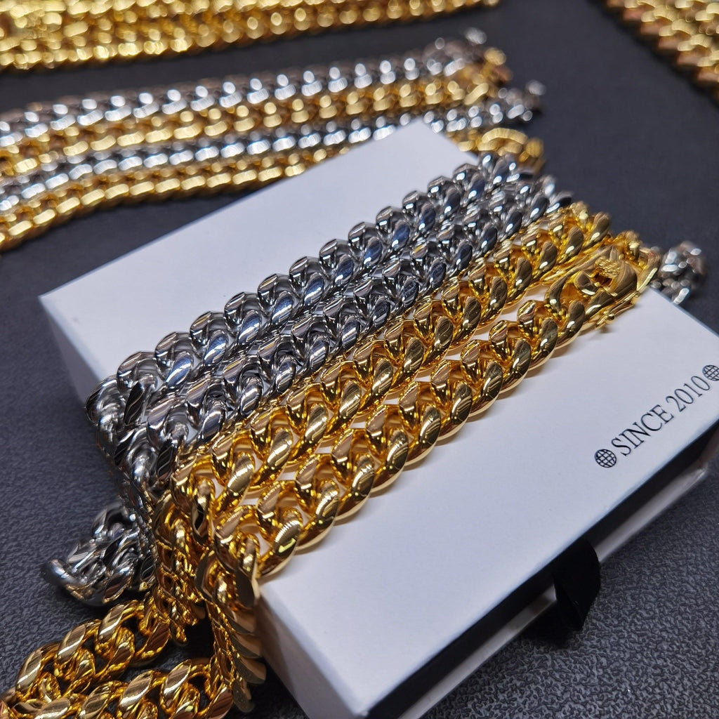 14MM CLASSIC Miami Cuban Link Chain 18k GoldPlated Stainless Steel