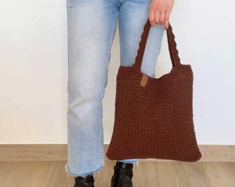 Bolso Tote Hecho a Mano - 100% Algodón Orgánico - Ganchillo - Tavira - Marrón