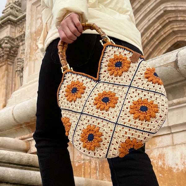 Handmade Tote Bag - 100% Organic Cotton & Premium Bamboo - Crochet - Lisboa - Beige