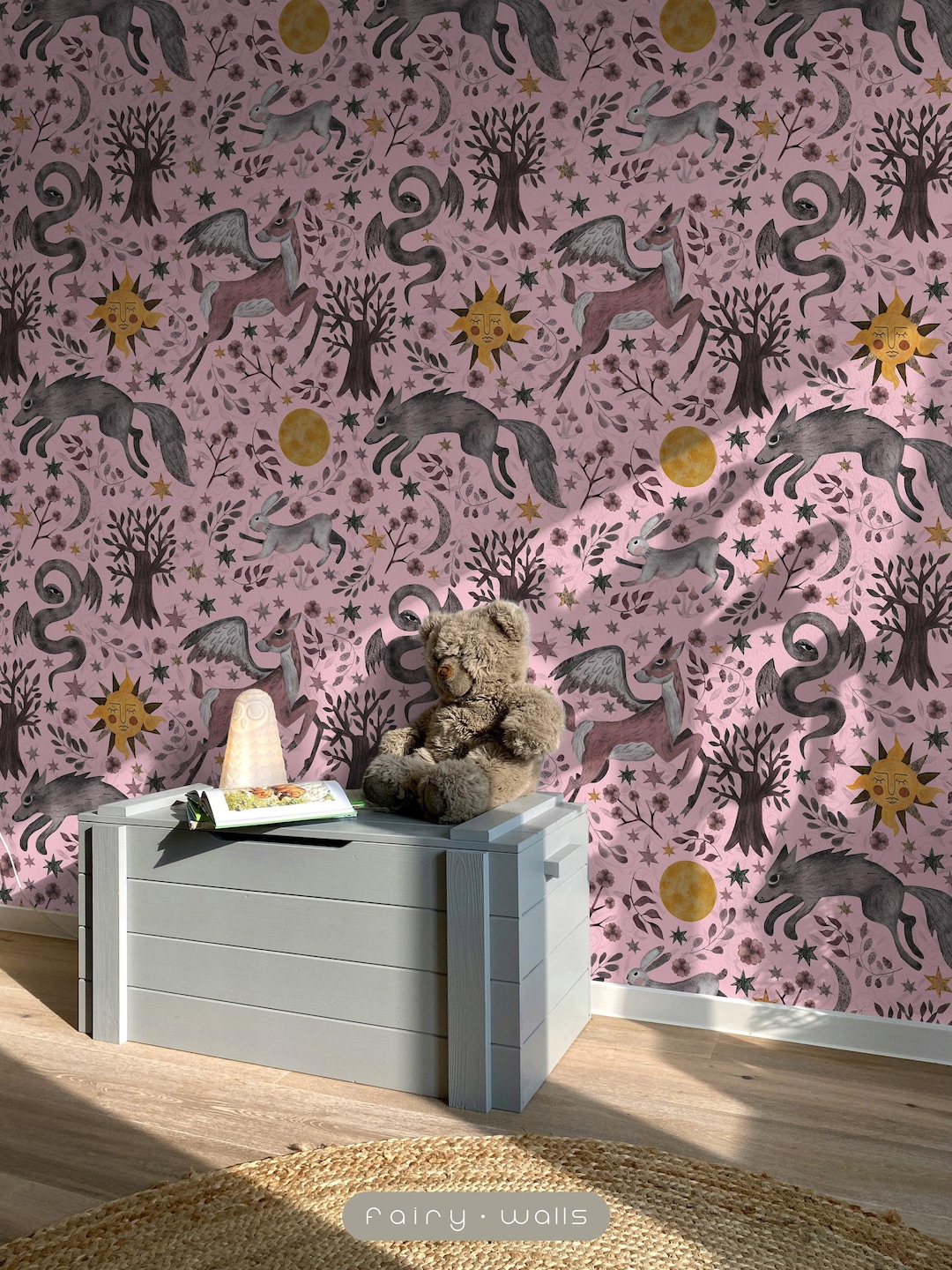 Buy Whimsical Animal Wallpaper, Enchanted Forest Mural, Pink Fairytale