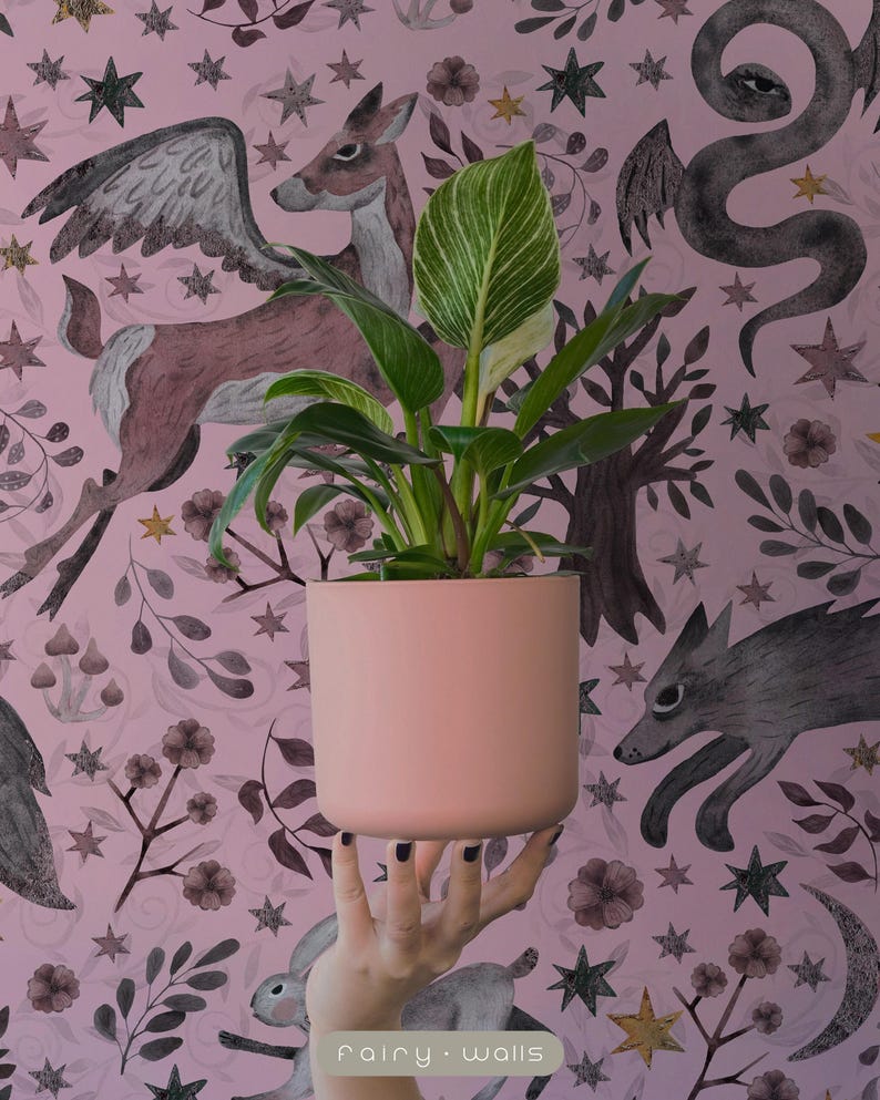 Buy Whimsical Animal Wallpaper, Enchanted Forest Mural, Pink Fairytale