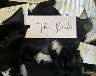 Chiffon Ribbon Place Names | Personalised Wedding Name Place Cards | Elegant Script Table Settings