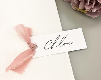 Elegant Chiffon Ribbon Name Place Tags for Weddings - Personalized and Perfect for Your Special Day