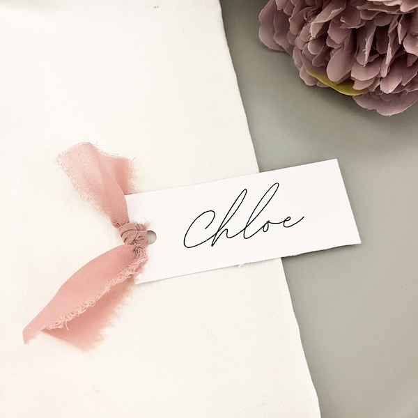 Elegant Chiffon Ribbon Name Place Tags for Weddings - Personalized and Perfect for Your Special Day