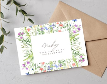 Floral Bridesmaid Proposal Card - Will You Be My Bridesmaid? - Flowery Wedding Cards - Bridal Party Invitations - Floral Maid of Honour Card