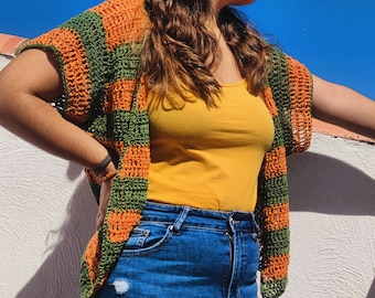 &quot;Nomad&quot; cardigan jacket, handmade crochet with organic cotton