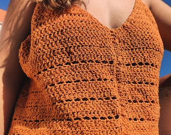 &quot;Take it Easy&quot; Organic Cotton Crochet Openwork Tank Top T-Shirt Blouse