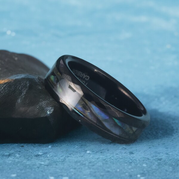 6 mm/8 mm black tungsten ring, Inlay shellack colored ring,wedding band cool ring best gift for him,boyfriend gift