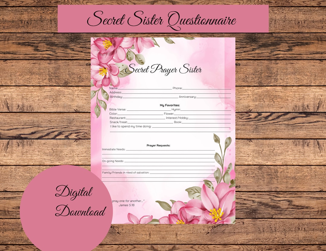 Secret Sister Questionnaire Printable - Etsy