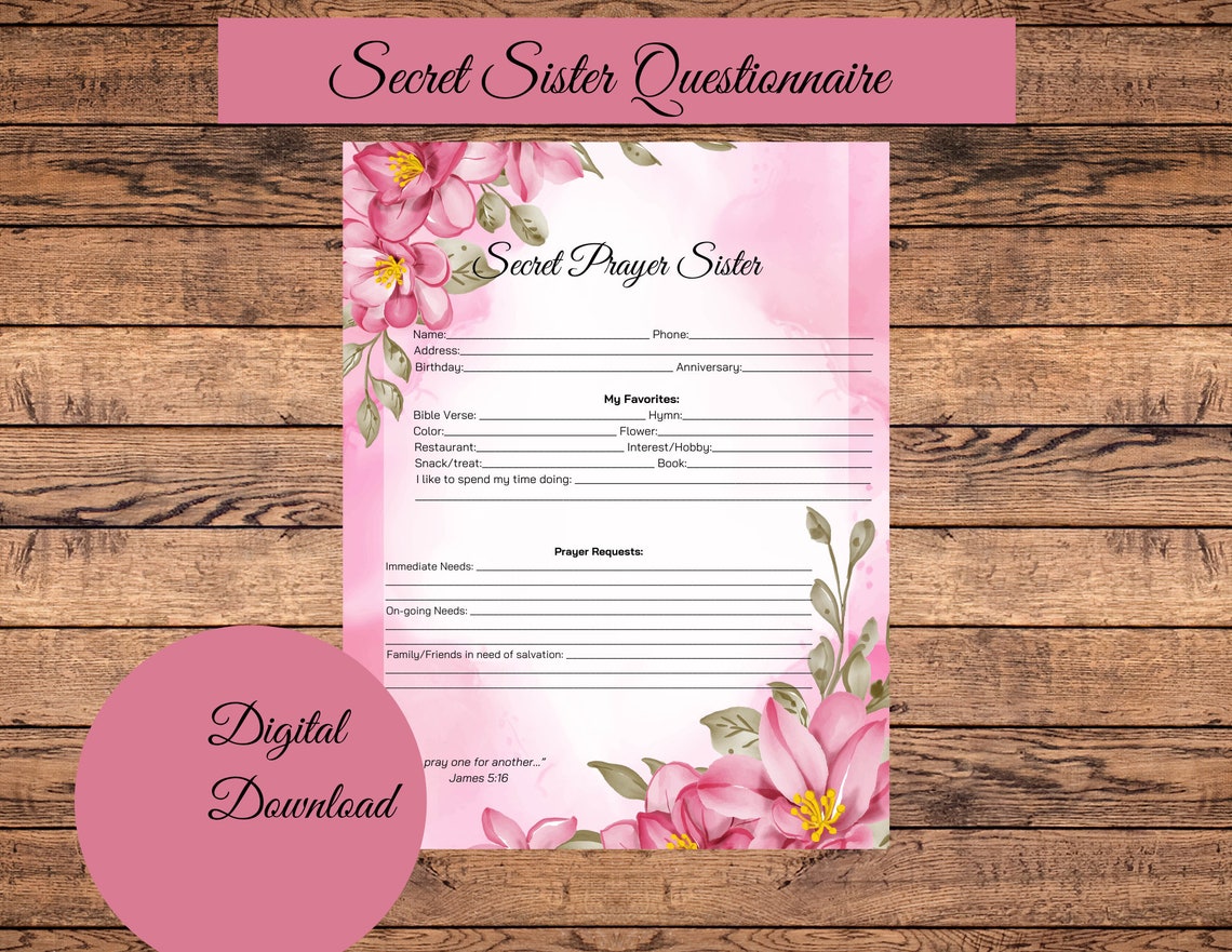 Secret Sister Questionnaire Printable - Etsy