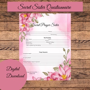 Secret Sister Questionnaire Printable - Etsy