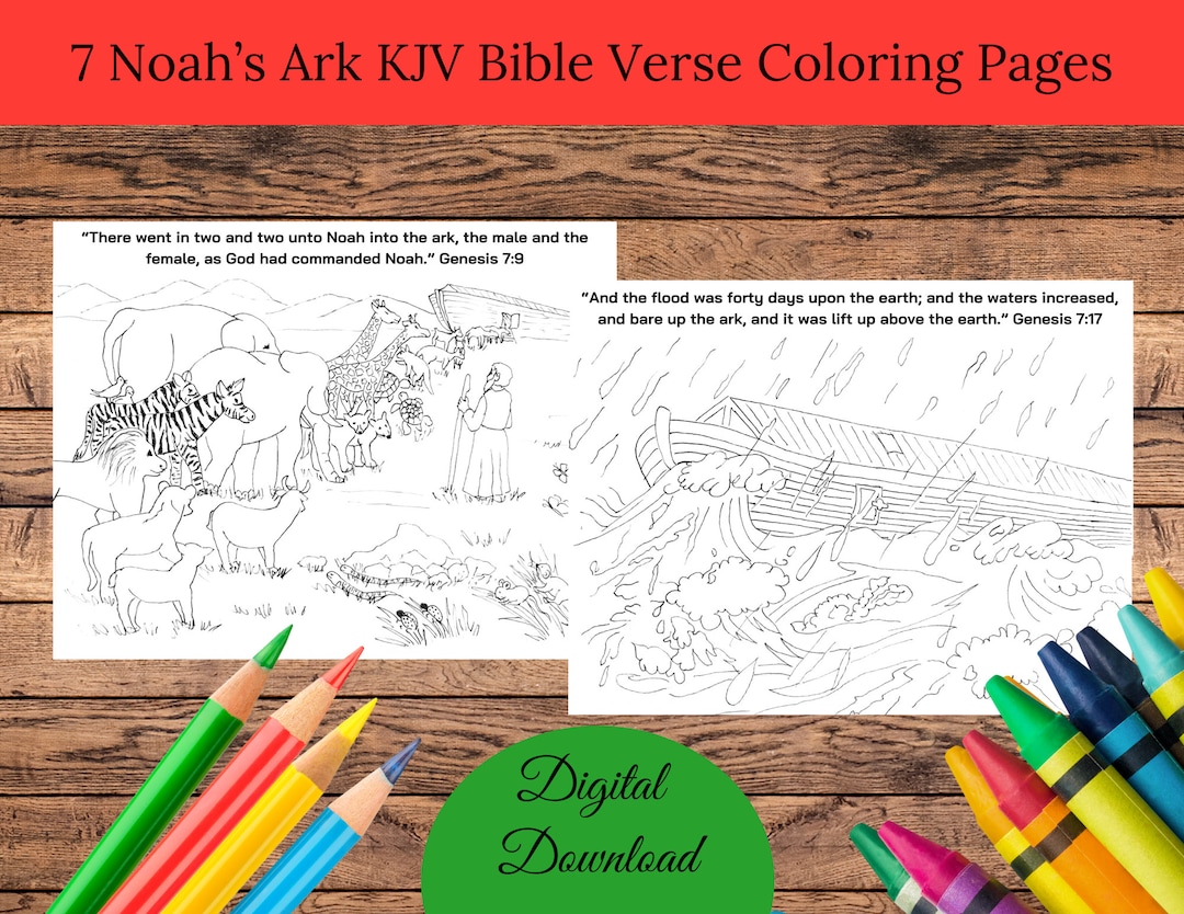 7 Noah's Ark Bible Verse Coloring Pages - Etsy