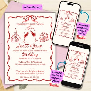 Editable Hand Drawn Wedding Invitation Illustrations Template, Printable Whimsical Wedding Invitation, Handwritten Wedding Invite Whimsical