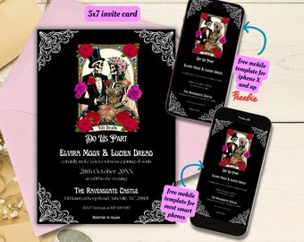 Editable Tarot Card Wedding Invitation Template, Printable Till Death Do Us Part Wedding Invite, Halloween Wedding, Dark Gothic Wedding