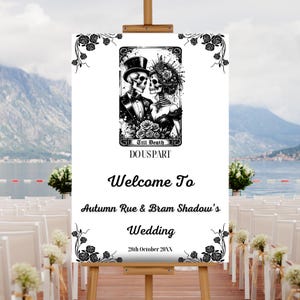 Editable Gothic Wedding Welcome Sign Tarot Design Template, Printable Tarot Wedding Welcome Poster, Halloween Wedding Sign, Skeleton Wedding