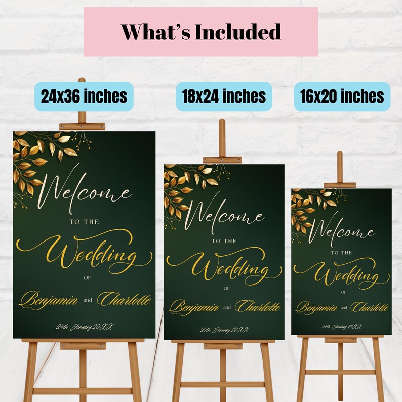 Editable Printable Emerald Green and Gold Wedding Welcome Sign ...