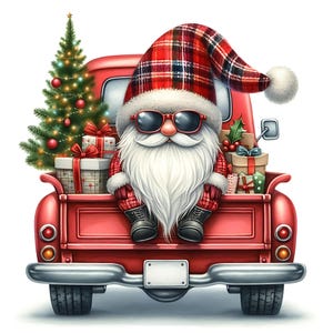Plaid Christmas Gnomes Wearing Sunglasses, Christmas Gnome Clipart bundle, Christmas Gnomes in a Truck, Winter Gnomes clipart, Christmas PNG