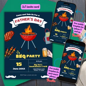 Bearbeitbares BBQ Vatertag Einladung Vorlage, Vatertag BBQ Einladen Printable, Grill und Bier Vatertag Bbq Invite 5x7 Canva