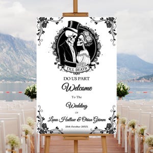 Editable Gothic Wedding Welcome Sign Tarot Design, Printable Halloween Wedding Welcome Poster Template, Skeleton Wedding, Dark Romantic