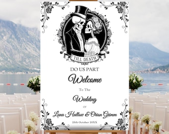 Editable Gothic Wedding Welcome Sign Tarot Design, Printable Halloween Wedding Welcome Poster Template, Skeleton Wedding, Dark Romantic