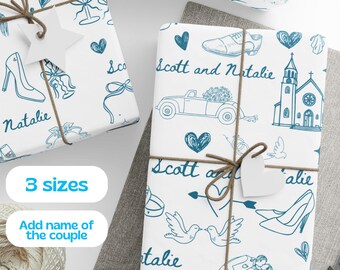 Customizable Whimsical Hand Drawn Illustration Wedding Wrapping Paper, Whimsical Coquette Bow Wedding Gift Wrap, Wedding Wrapping Paper