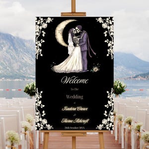 Editable Halloween Skeleton Wedding Welcome Sign Template, Printable Halloween Wedding Welcome Poster, Dark Romantic Gothic Wedding Sign