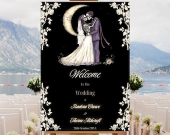 Editable Halloween Skeleton Wedding Welcome Sign Template, Printable Halloween Wedding Welcome Poster, Dark Romantic Gothic Wedding Sign
