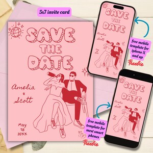 Bearbeitbar Save the Date Einladung Illustration Vorlage, druckbare handgeschriebene Save the Date Karte, wunderliche Save the Date lädt Canva ein