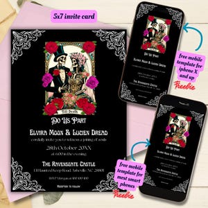 Bearbeitbare Tarot-Karte Hochzeitseinladungsvorlage, bedruckbar bis der Tod uns scheidet, Hochzeit einladen, Halloween-Hochzeit, dunkle Gothic-Hochzeit