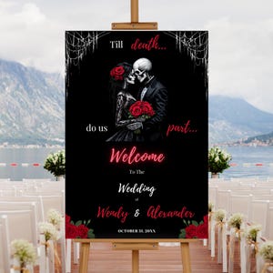 Editable Halloween Wedding Welcome Sign Template, Printable Till Death Do Us Part Wedding Sign, Gothic Wedding Poster, Skeleton Wedding
