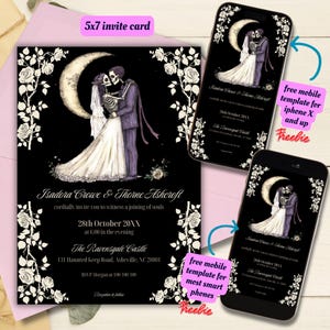 Editable Halloween Skeleton Wedding Invitation Template, Printable Halloween Wedding Invite, Dark Romantic Wedding, Gothic Wedding Invite
