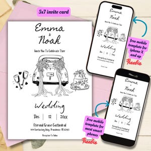 Editable Hand Drawn Wedding Invitation Template, Printable Whimsical Wedding Invitation, Scribble Illustration Wedding Invite, Doodle Invite