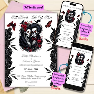 Editable Gothic Wedding Invitation Template, Printable Halloween Wedding Invite, Till Death Do Us Part, Skeleton Wedding, The Lovers Wedding