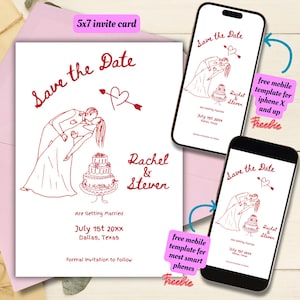 Editable Handwritten Save the Date Invitation Template, Printable Scribble Save The Date Invite, Whimsical Illustration Unique Save The Date