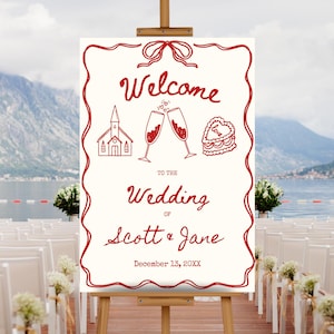 Editable Hand Drawn Wedding Welcome Sign Template, Printable Illustrated Wedding Welcome, Whimsical Welcome Sign Wedding, Doodle Wedding