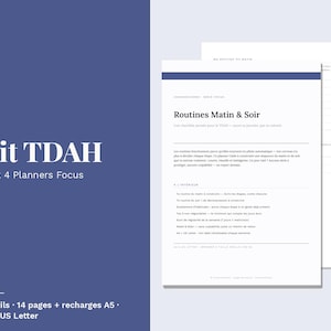Kit TDAH à Imprimer | Pack 4 Planners Focus | Routines, Créneaux, Humeur & Énergie | PDF Français Non Daté A4 US Letter