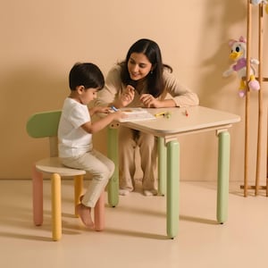 Brick Brown® Bubblegum Kids Wooden Study Table & Chair Set | Handcrafted Solid Mango Wood Children Study Desk Chair Furniture