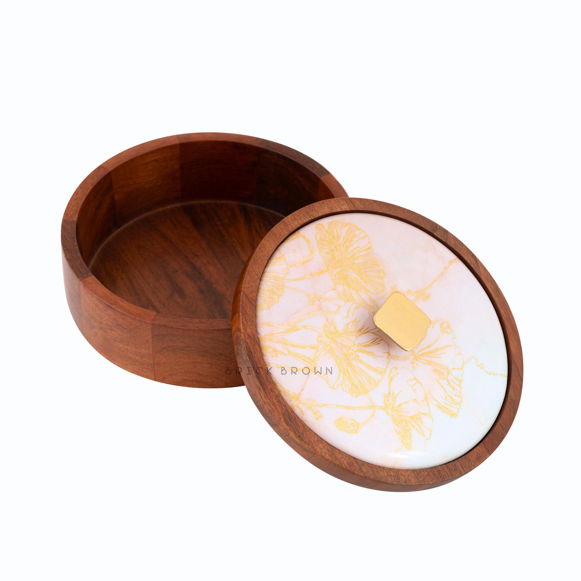 Designer Roti Brick Brown® Noor Wooden Roti Box With Lid | Solid Wood Chapati Box for ...