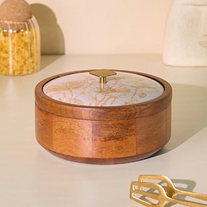 Brick Brown® Noor Wooden Roti Box with Lid | Solid Wood Chapati Box for Kitchen & Dining | Designer Roti Casserole/Roti Hot Pot Case