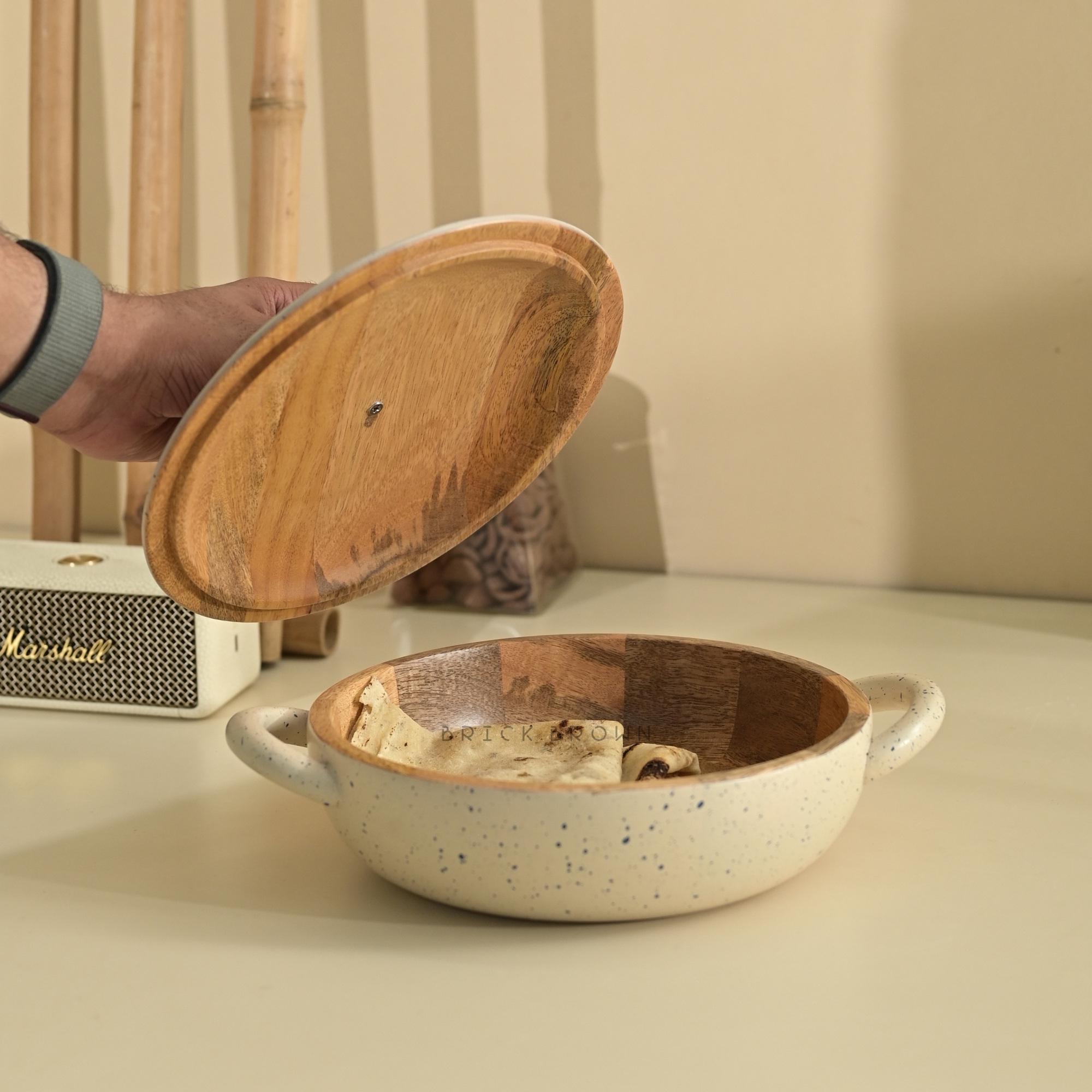Brick Brown® Pebble Wooden Roti Box With Handle | Chapati Box for ...