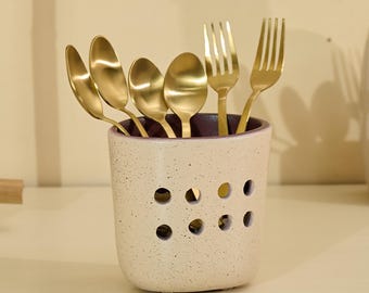 Brick Brown® Handcrafted Pebble Terracotta Cutlery Holder Spoon Stand for Kitchen | Multipurpose Utensil Stand for Kitchen & Dining