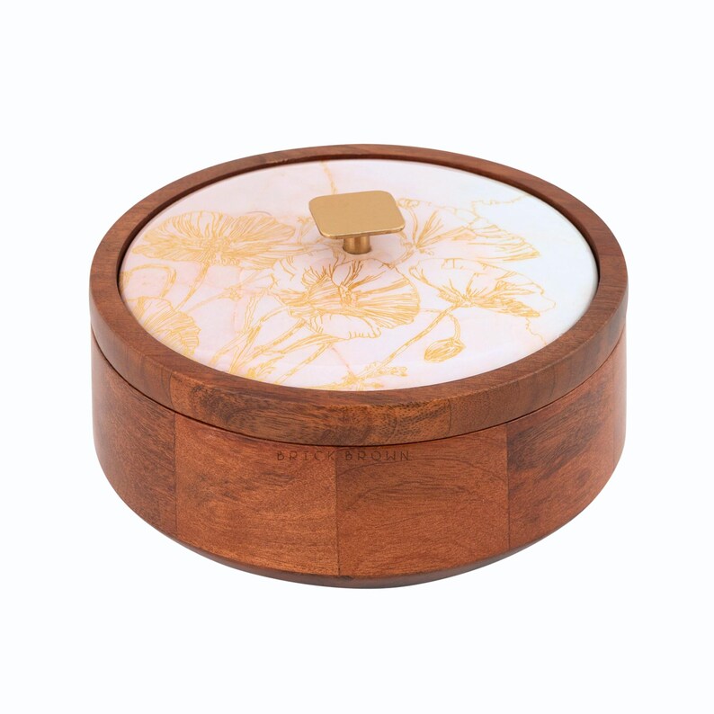 Designer Roti Brick Brown® Noor Wooden Roti Box With Lid | Solid Wood Chapati Box for ...