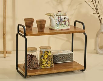 Brick Brown® Premium Stash 2-in-1 Wooden Multipurpose Tray & Organizer | Spice Rack | 2-Tier Kitchen Countertop | Serving Tray
