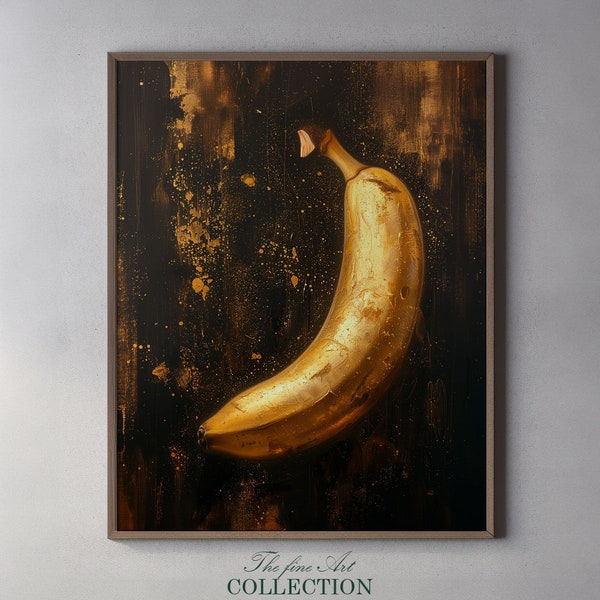 Golden Splendor: Majestic Banana, Abstract Noir, Textured Glimmer, Still Life Digital Art Print