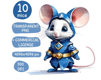 Ranger Mouse Cliparts Bundle - 10 PNG of Very Cute Characters - Transparent Background - Commercial License - Premium Printable Image