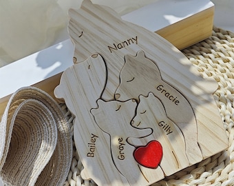 Wood Single Parent Bear Family Puzzle,Mother's Day Gift,Family Keepsake Gift,Engraved Family Name Puzzle,Animal Family,Gift for Parents